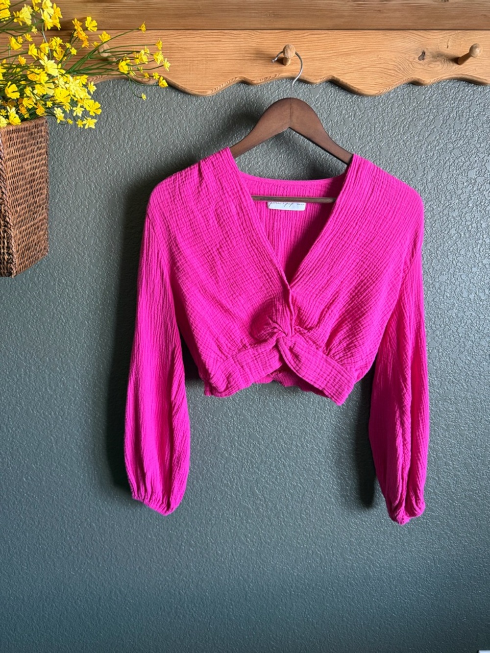 Petal & Pup Pink Twist-Front Cropped Blouse